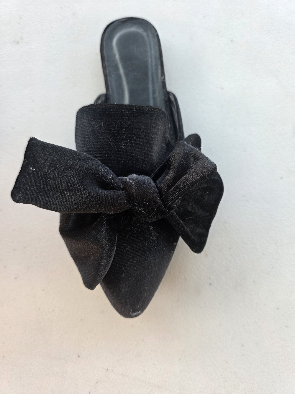 Black Velvet Bow Pointed-Toe Mule - Women - Picture 2 of 6